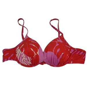 Athena Women's Pink Red Leaf Push Up Bathing Suit Top 6
